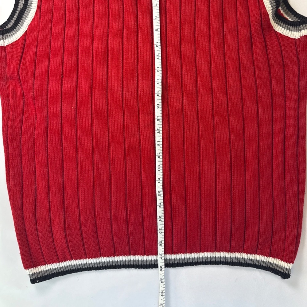 Vintage Y2K FUBU Red Cable Knit Sweater‎ Vest V-Neck Striped XL 90s Streetwear - Picture 10 of 10